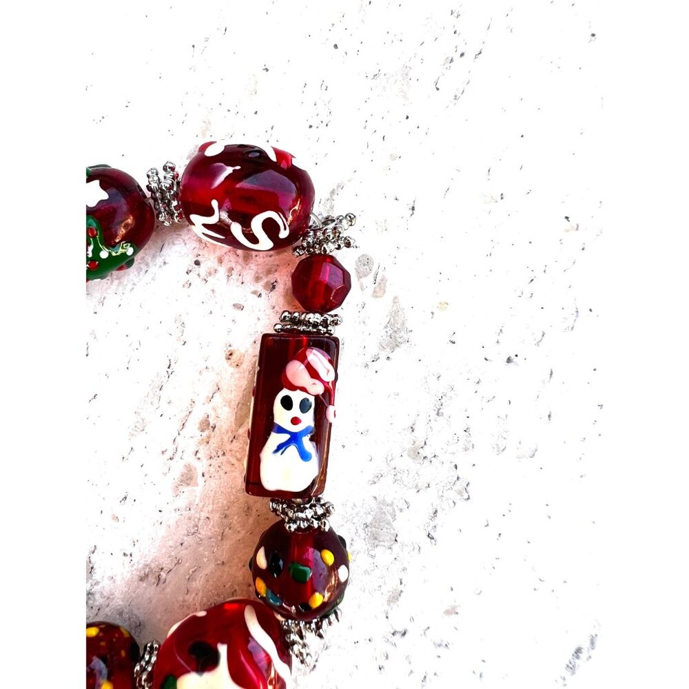 Lamp Work Blown Glass Christmas Santa Snowflakes Snowman Tree Xmas Stretch Brace - Picture 4 of 7